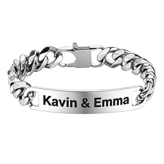 Custom Engraved Text Bar Chain Bracelet for Men