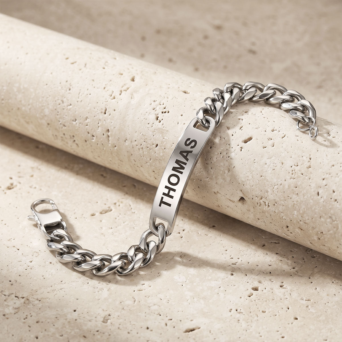 Custom Engraved Text Bar Chain Bracelet for Men 10MM in Steel