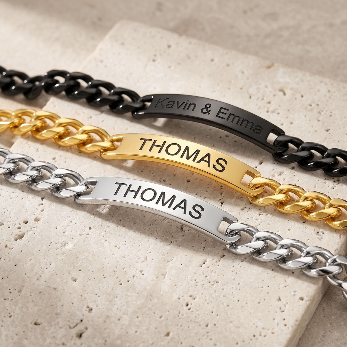 Custom Engraved Text Bar Chain Bracelet for Men 10MM in different color