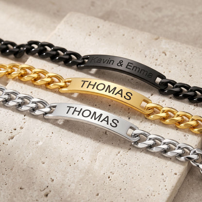 Custom Engraved Text Bar Chain Bracelet for Men 10MM in different color