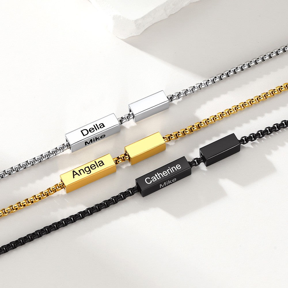 Custom Engraving 1-4 Names Bar Chain Necklace