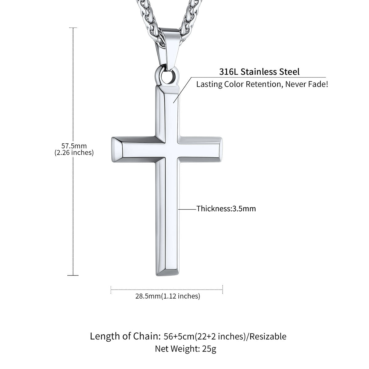 Custom Engraving Cross Necklace Dimension, Durable