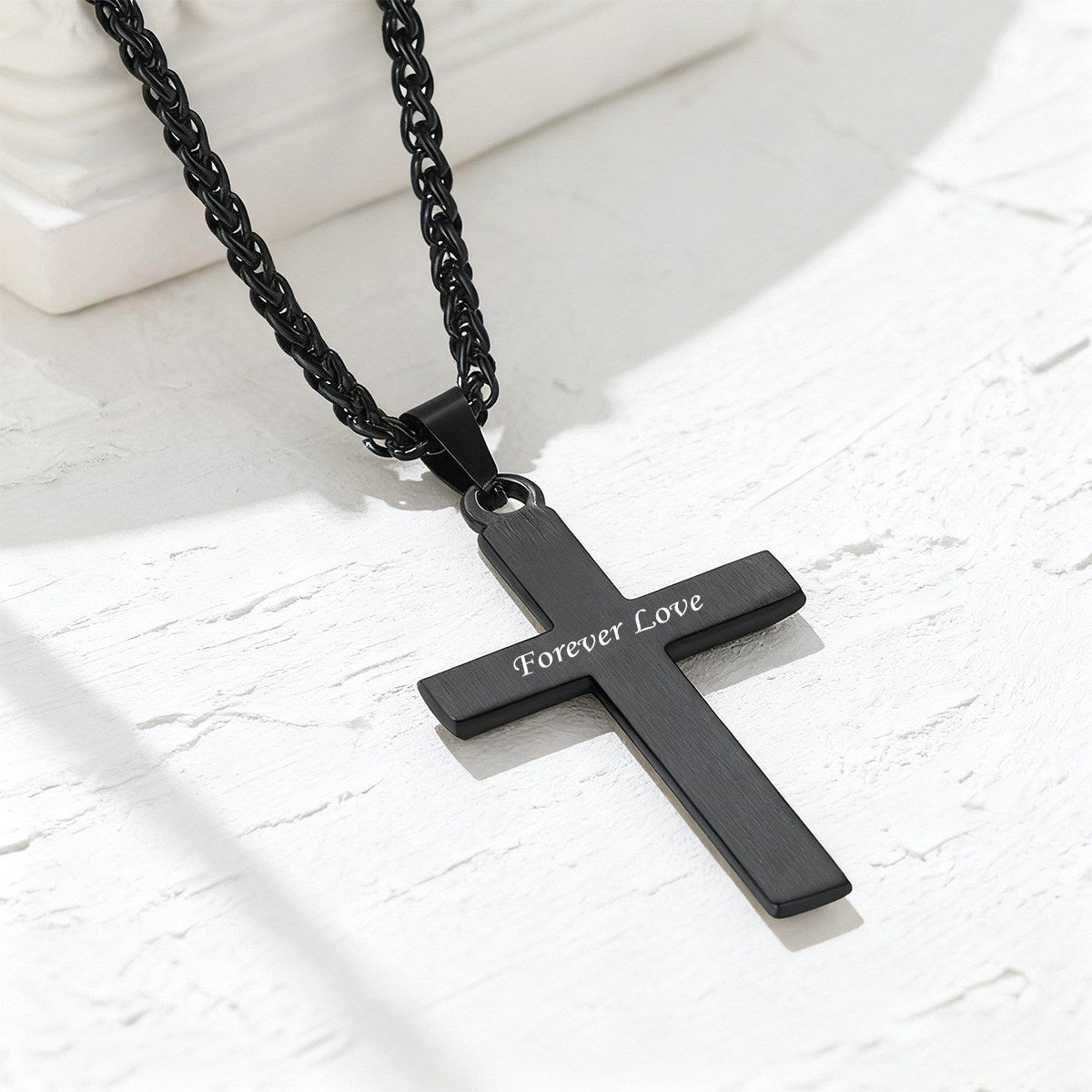 Custom Engraving Cross Necklace in Black Plated