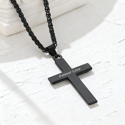 Custom Engraving Cross Necklace in Black Plated