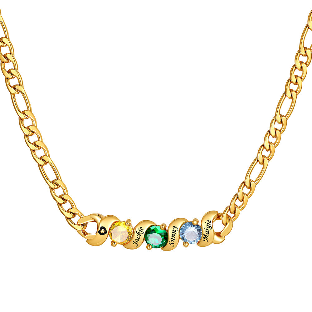 Custom Family Birthstone Necklace 3 stones gold