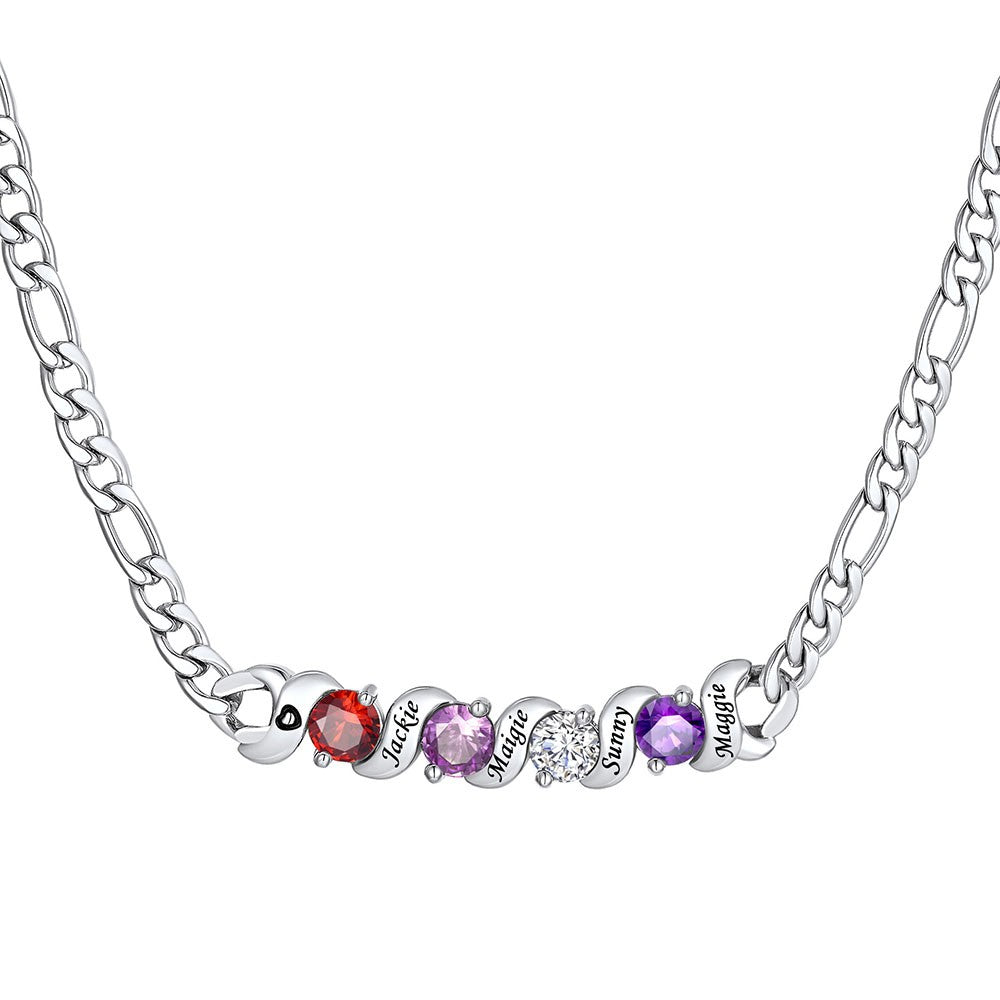 Personalized Cuban Link Family Birthstone Necklace 4 stones