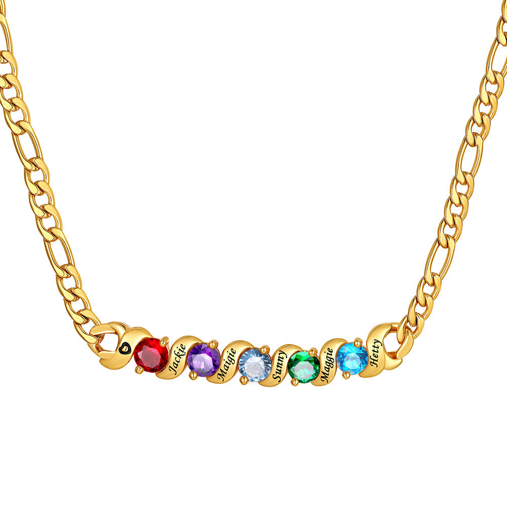 Custom Family Birthstone Necklace 5 stones gold