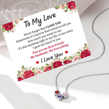 Custom Family Birthstone Necklace with greeting card