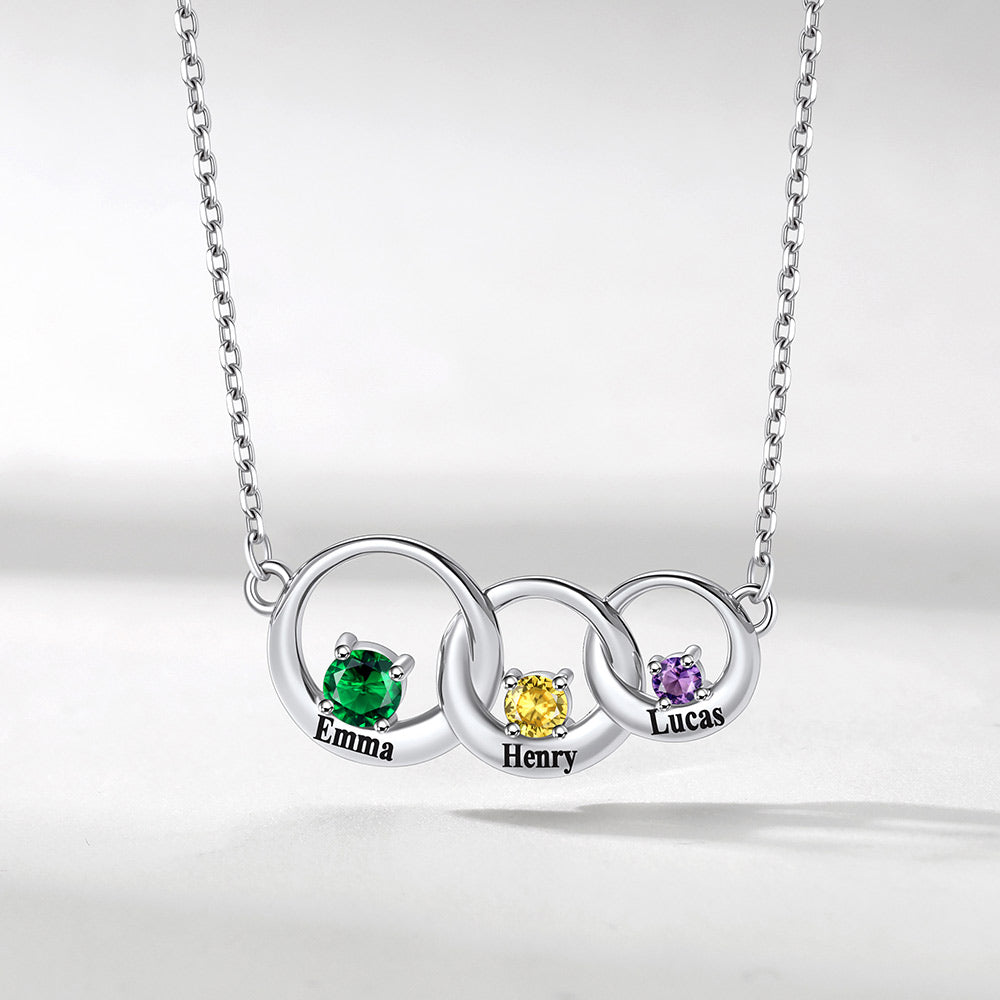 Custom Family Birthstones Necklace With 1-5 Interlocking Circles