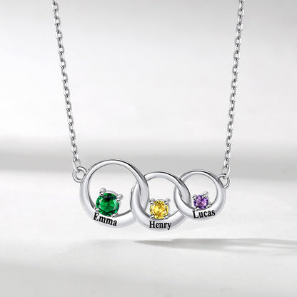 Custom Family Birthstones Necklace With 1-5 Interlocking Circles