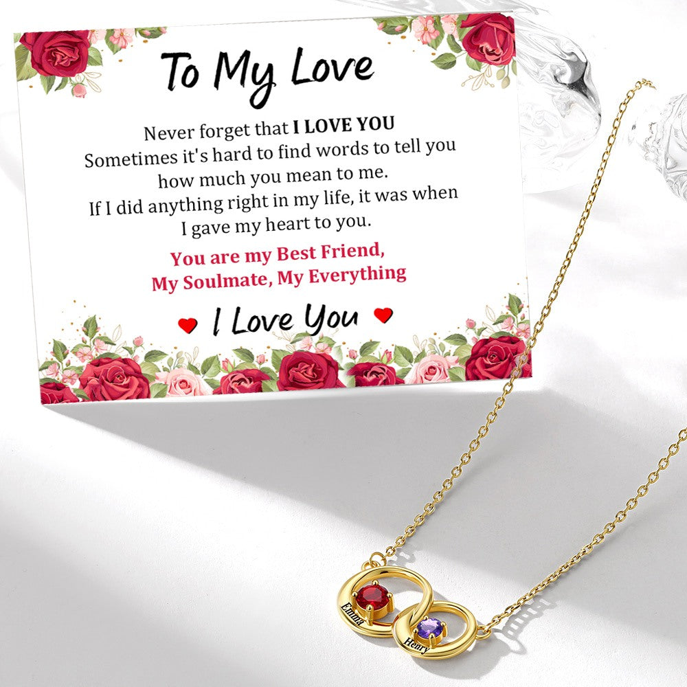 Custom Family Birthstones Necklace With 2 Interlocking Circles