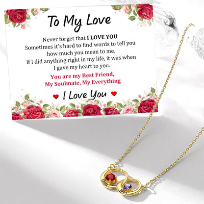 Custom Family Birthstones Necklace With 2 Interlocking Circles