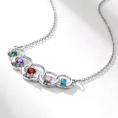 Custom Family Birthstones Necklace With 5 Interlocking Circles