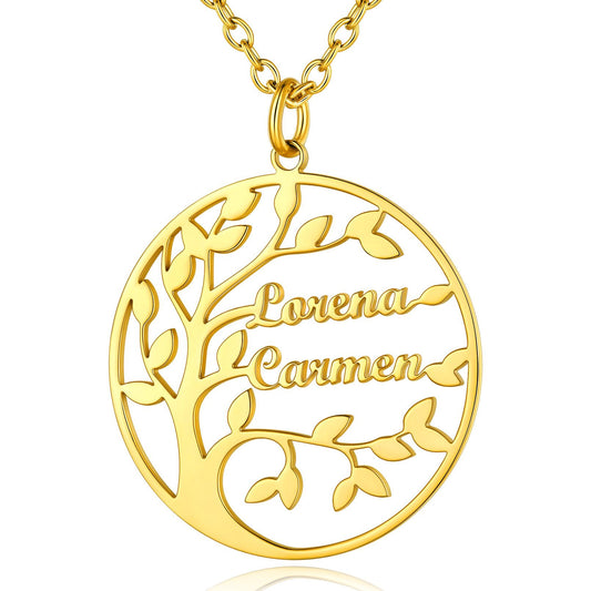Custom Family Tree of Life Necklace with 2 Names Gold