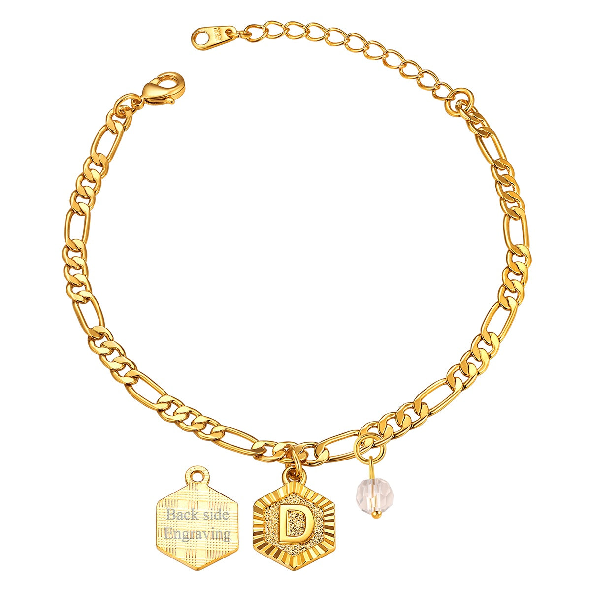 Custom Figaro Chain Initial D Birthstone Charm Anklet