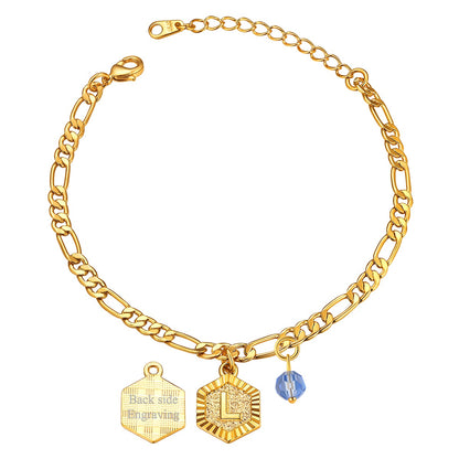 Custom Figaro Chain Initial L Birthstone Charm Anklet
