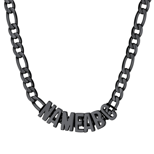 Custom Figaro Chain Initial Name Necklace Black Plated