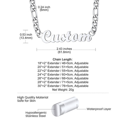 Custom Figaro Chain Name Necklace: Dimension, Durable, Solid