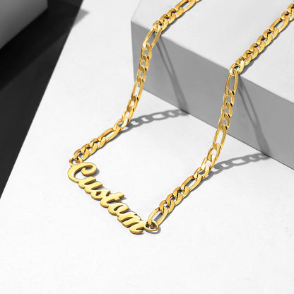 Custom Figaro Chain Name Necklace Gold Plated