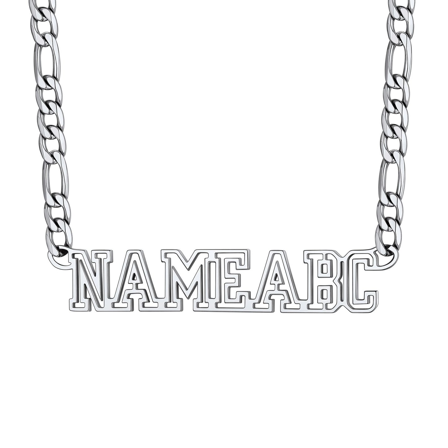 Custom Figaro Chain Name Plate Necklace
