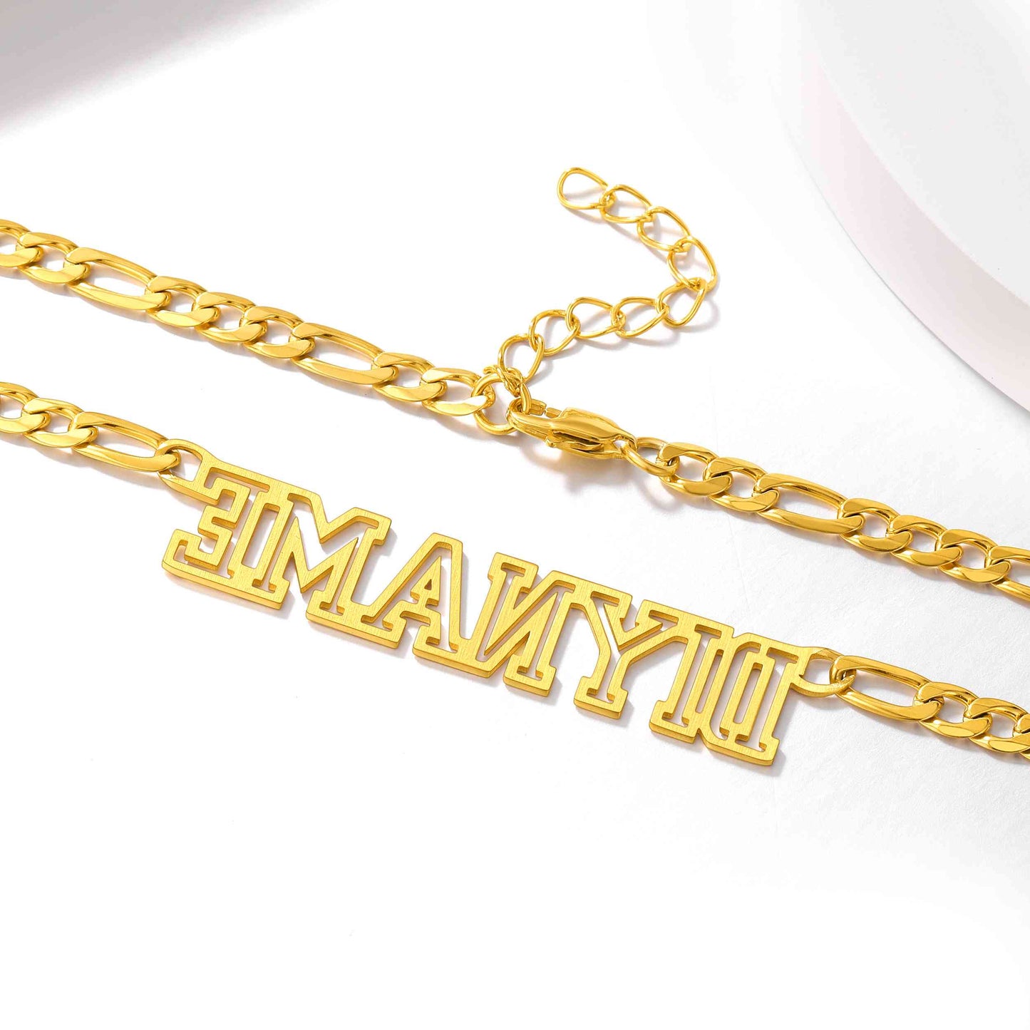 Custom Figaro Chain Name Plate Necklace Gold Plated