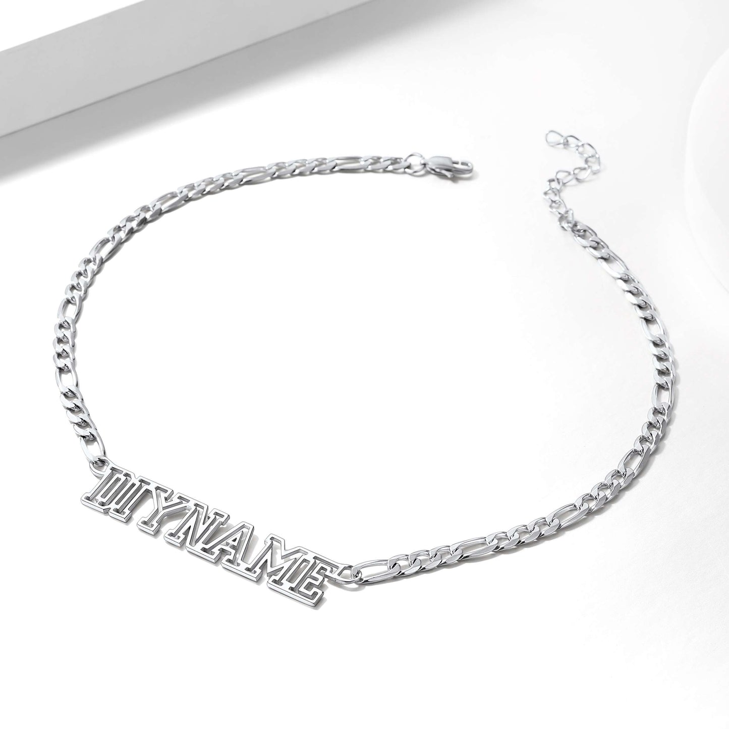 Custom Figaro Chain Name Plate Necklace Stainless Steel