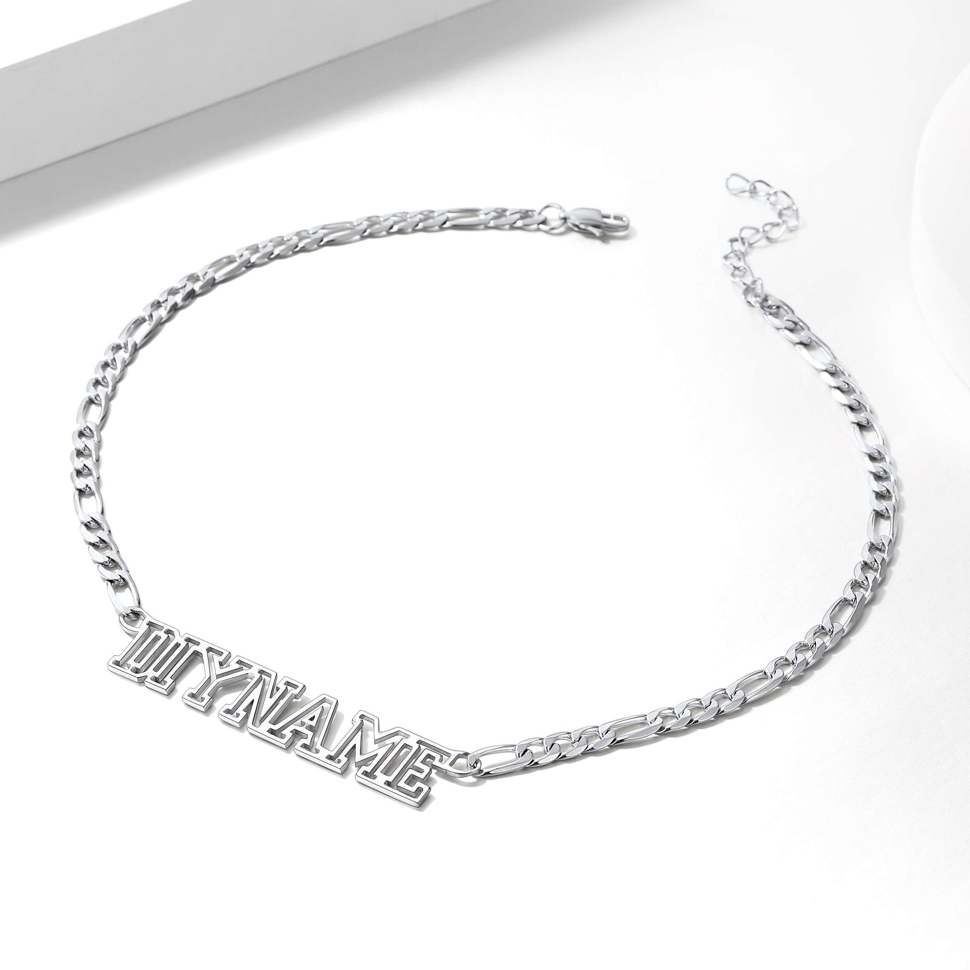 Custom Figaro Chain Name Plate Necklace Stainless Steel
