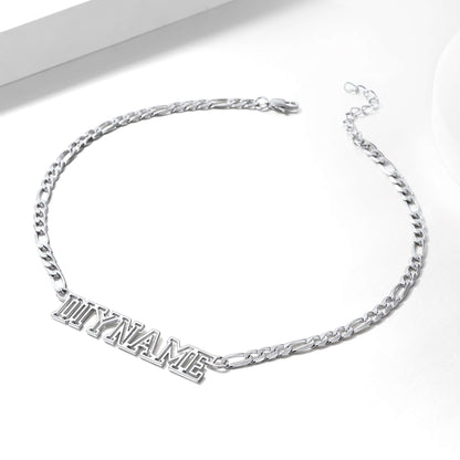 Custom Figaro Chain Name Plate Necklace Stainless Steel