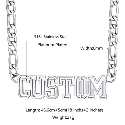 Custom Figaro Chain Name Plate Necklace Stainless Steel: Dimension, Durable, Solid