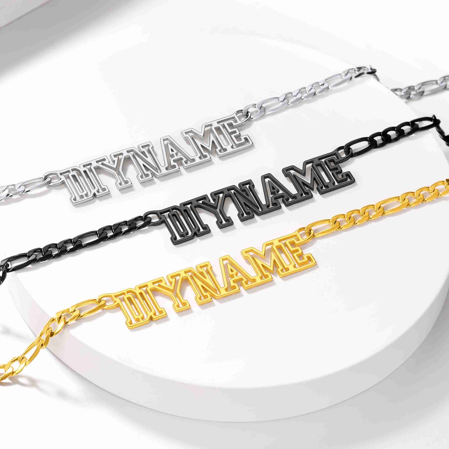 Custom Figaro Chain Name Plate Necklace in different Color