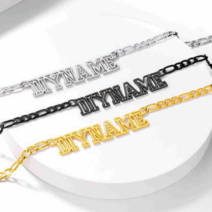 Custom Figaro Chain Name Plate Necklace in different Color