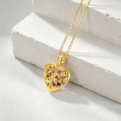 Custom Gold Tree of Life Heart Locket Picture Necklace