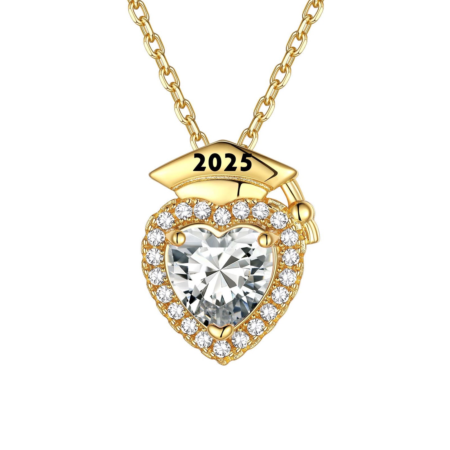 Custom Graduation April Birthstone Necklace Gold Plated