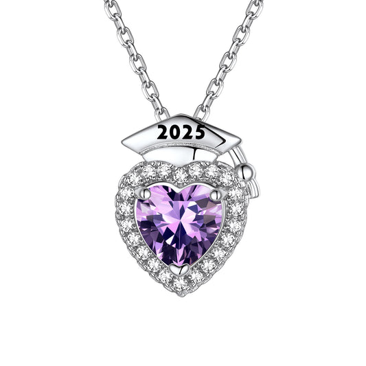 Custom Graduation February Birthstone Necklace