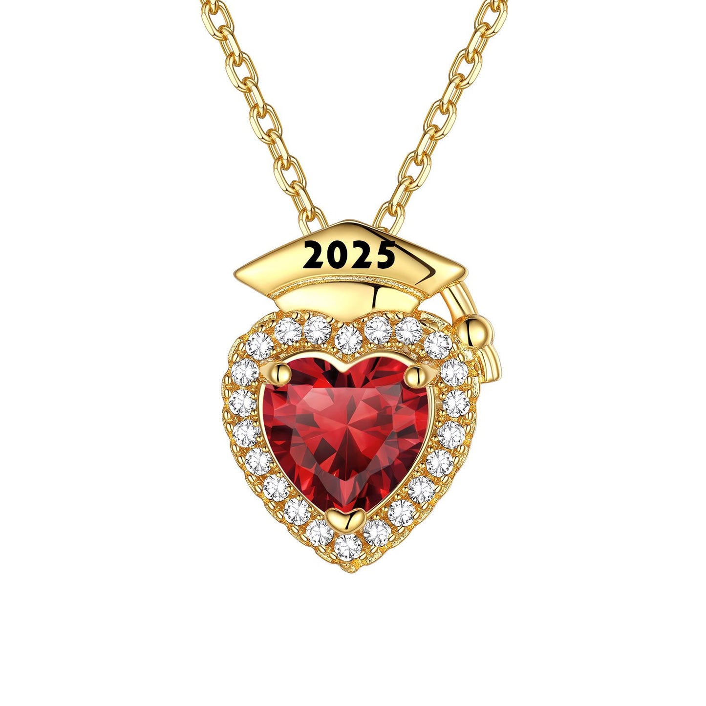 Custom Graduation January Birthstone Necklace Gold Plated