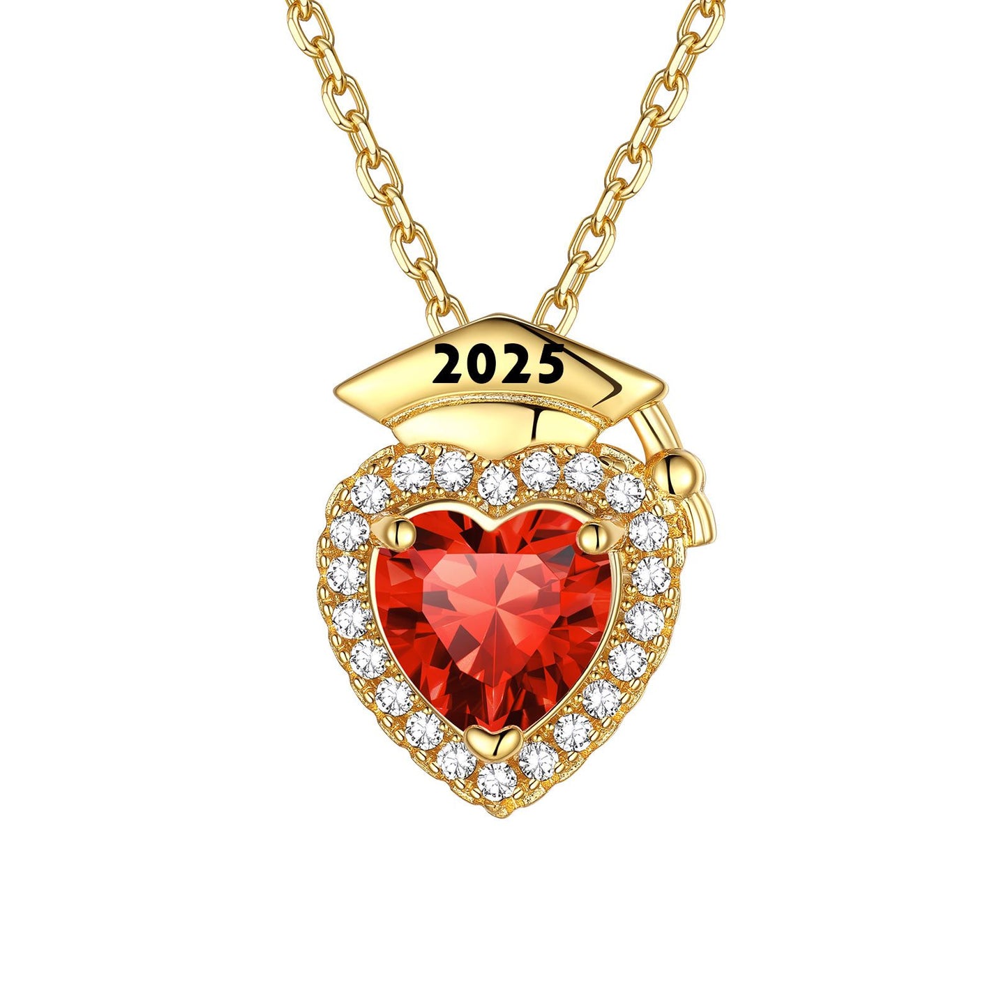 Custom Graduation July Birthstone Necklace Gold Plated