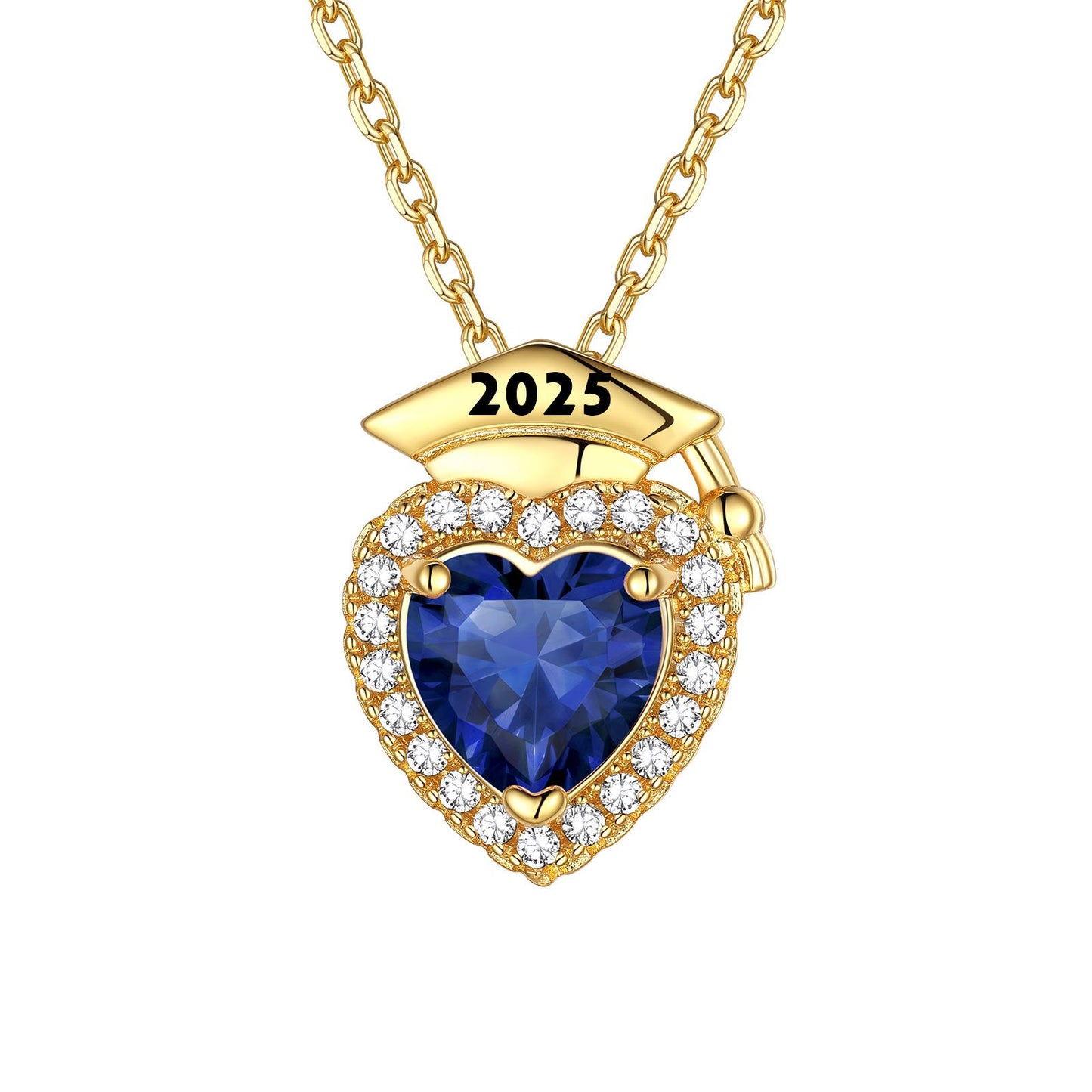 Custom Graduation September Birthstone Necklace Gold Plated