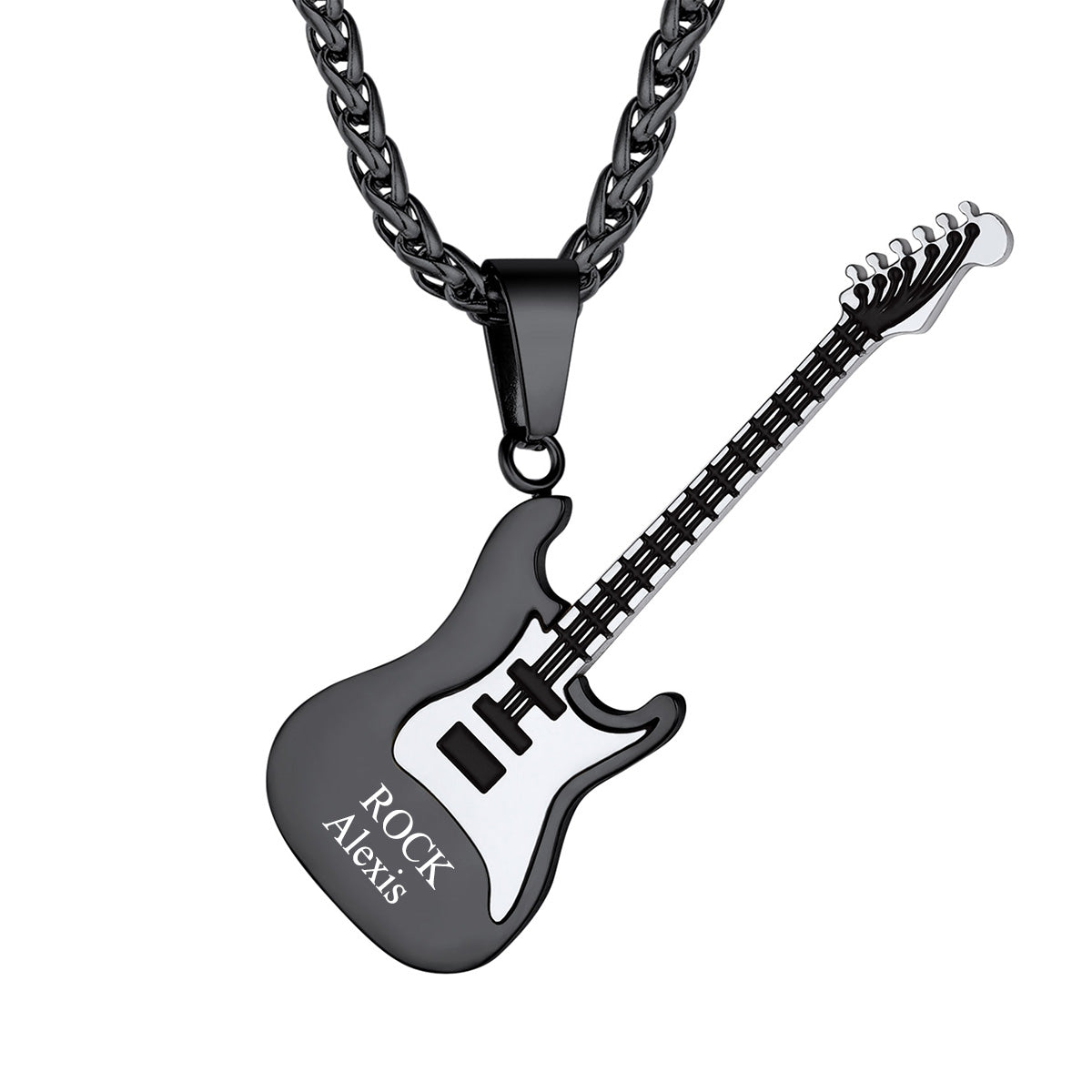 Custom Guitar Pendant Necklace in Black Plated
