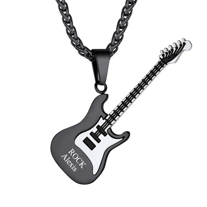 Custom Guitar Pendant Necklace in Black Plated