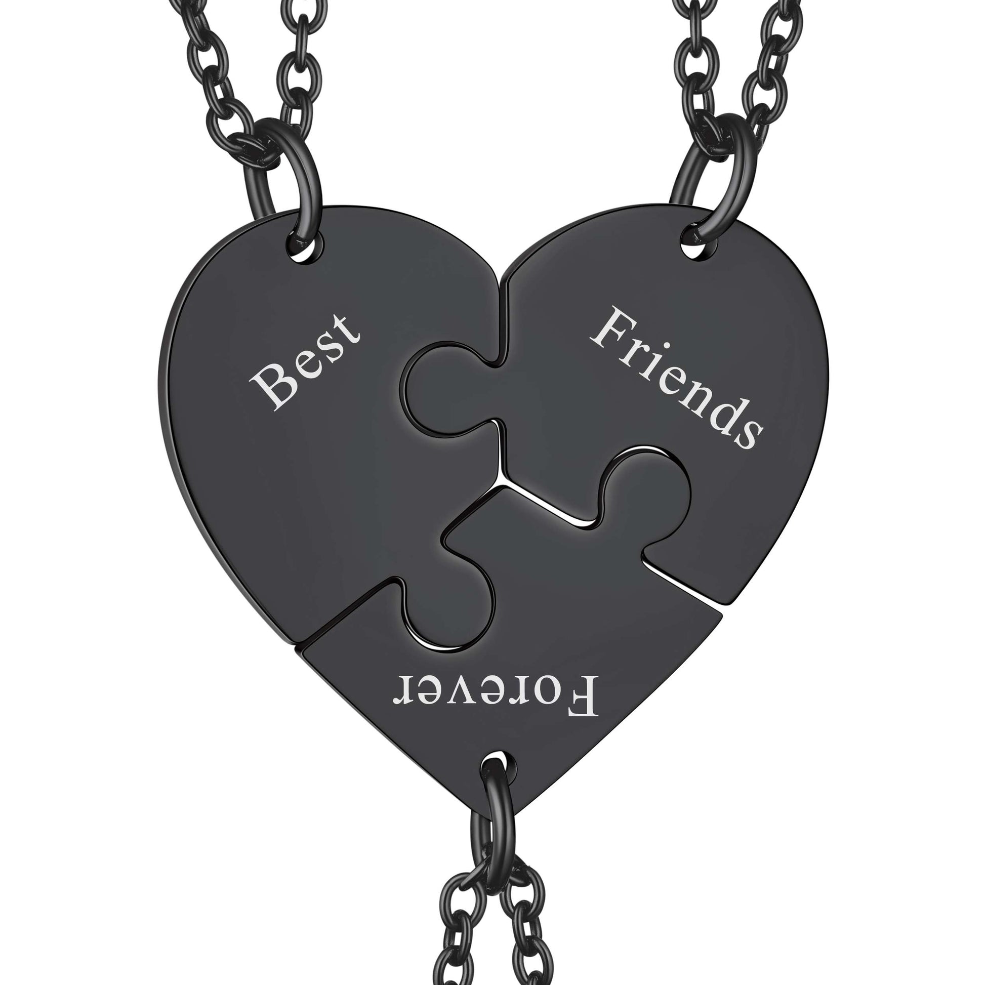 Custom Heart 4 Puzzle Matching Necklace Black