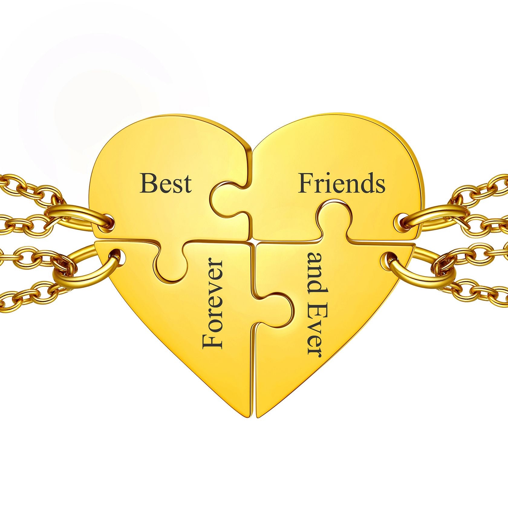 Custom Heart 4 Puzzle Matching Necklace Gold