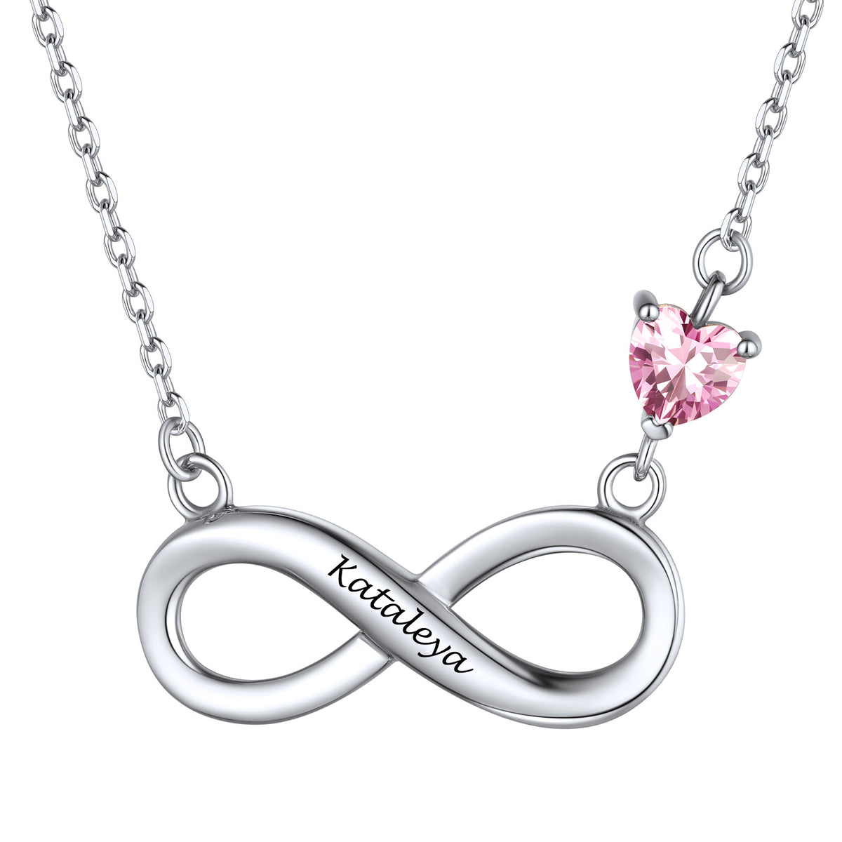 Custom Heart Birthstone Infinity Necklace Sterling Silver