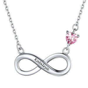 Custom Heart Birthstone Infinity Necklace Sterling Silver