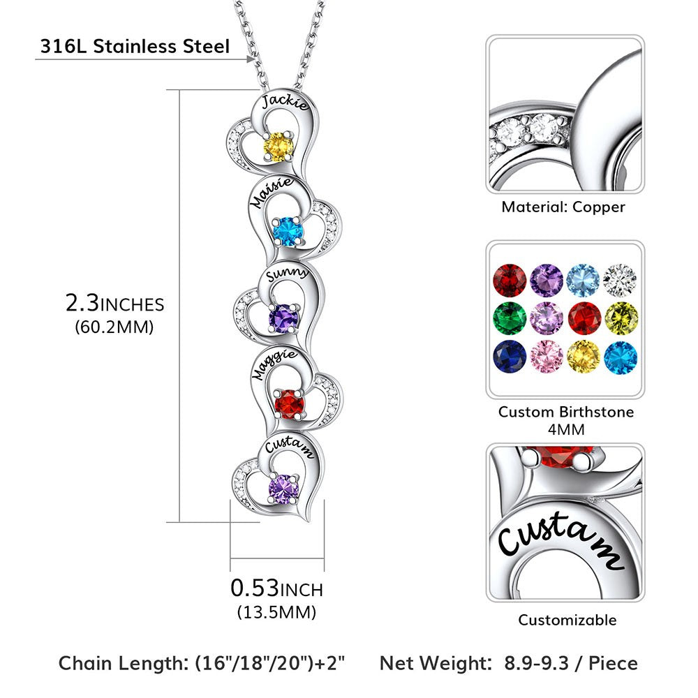 Custom Heart Birthstone Necklace size 