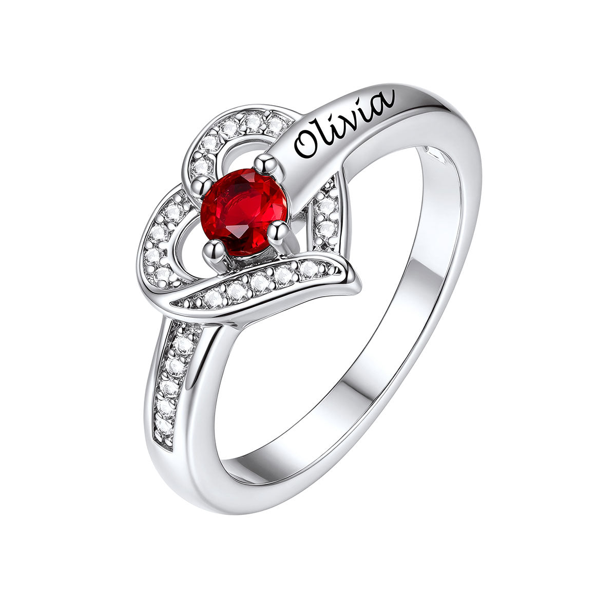 Custom Heart Birthstone Rings for Women Custom 1 Names