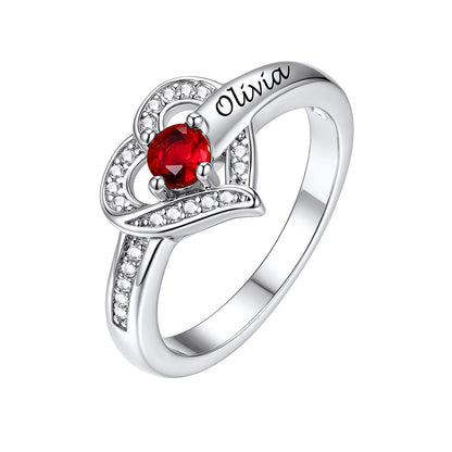 Custom Heart Birthstone Rings for Women Custom 1 Names
