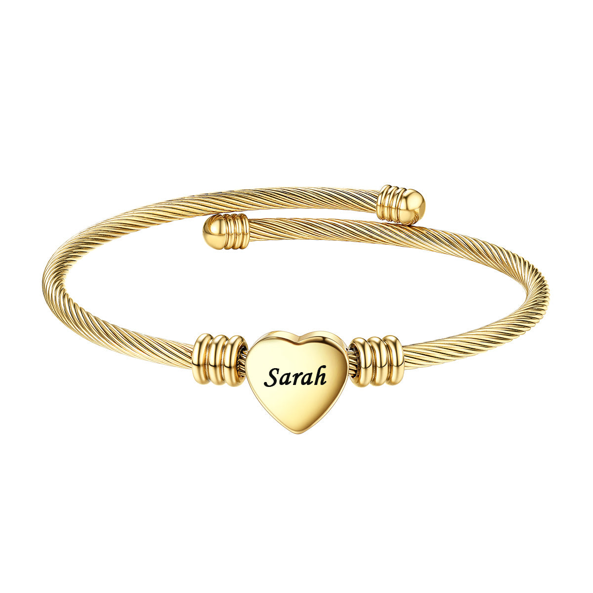 Custom Heart Charm Cuff Bracelet in Gold Plated