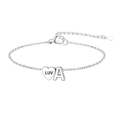 Custom Heart Initial A Bracelet for Women