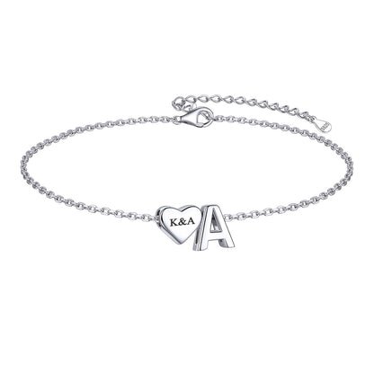 Custom Heart Initial Bracelet for Women in 925 Sterling Silver
