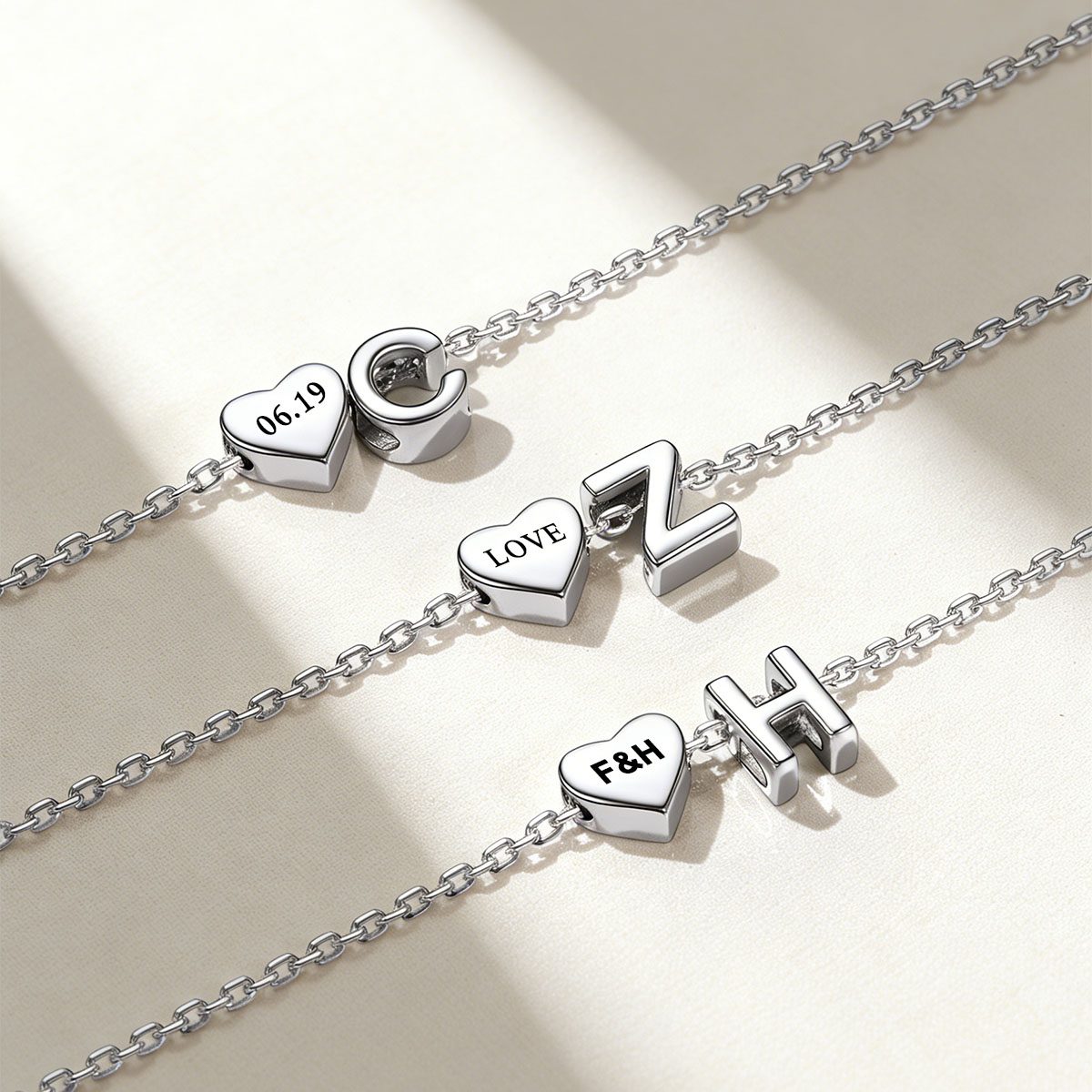 Custom Heart Initial Bracelet in different letter